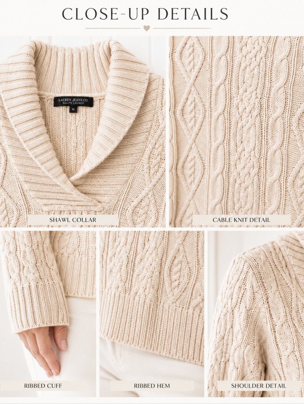 Jeanne Pierre Cream Cable Knit Cowl Neck Sweater Pullover Size S - Picture 4 of 10